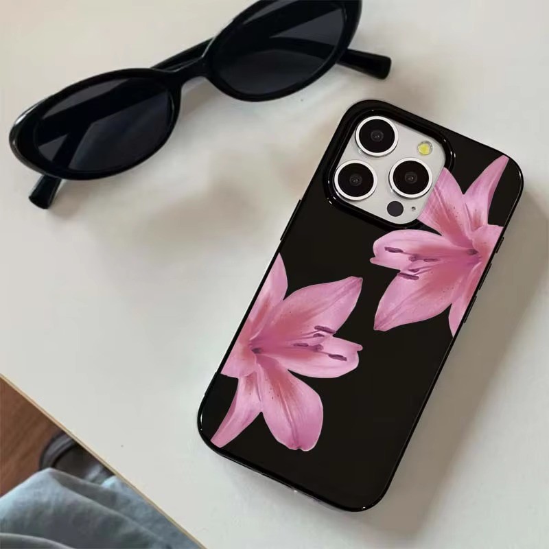 Dành Cho iPhone 16 15 14 13 12 11 Pro Max 16e Cho iPhone XS Max X XR 8 7 Plus SE2020 2022 Cánh Hoa Sen Silicon Mềm Chống Sốc Màu Đen
