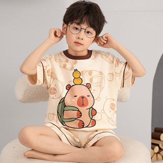 Bộ Đồ Mặc Ở Nhà Trẻ Em Cotton Ngắn Tay Hình Gấu Capybara Mềm Mại Thoáng Khí Mùa Hè Cho Bé Trai Gái