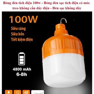 Bóng đèn tích điện 100w siêu sáng có móc treo tiện lợi dùng khi mất điện dã ngoại