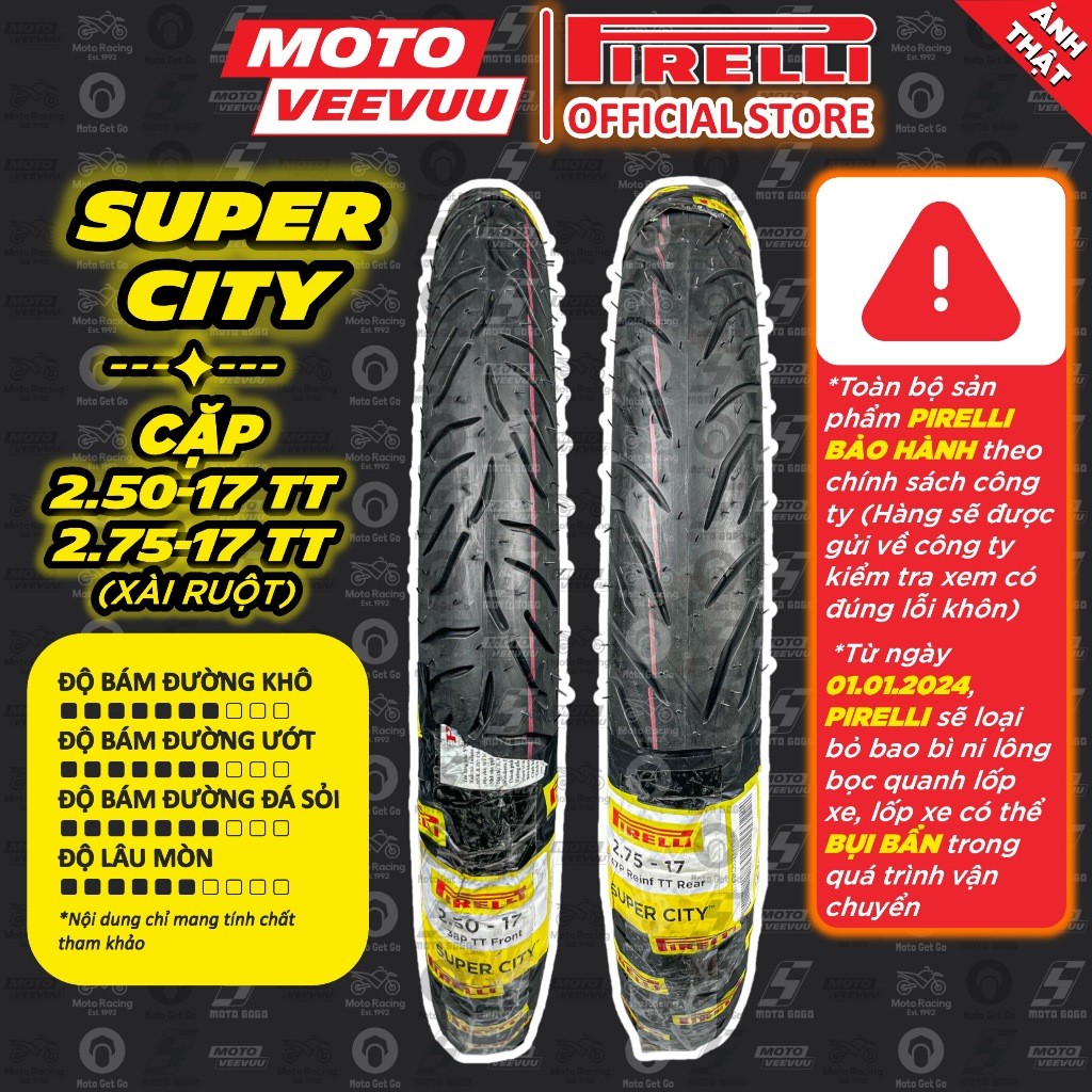 [MTVV] CẶP Vỏ lốp xe máy PIRELLI SUPER CITY 2.50-17 (~70) & 2.75-17 ...