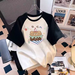 2025 Sweet Bear Style Girls Raglan Áo thun tay ngắn mùa hè cho trang phục trẻ trung
