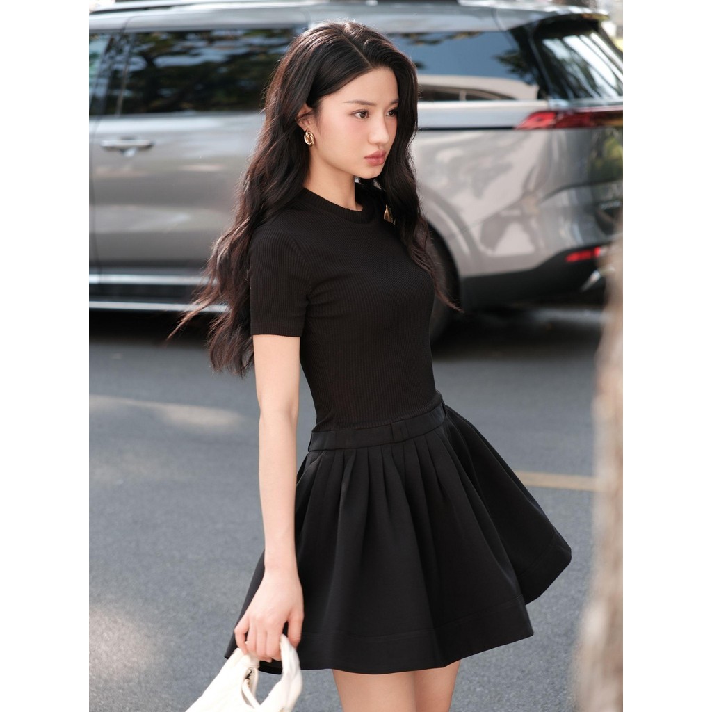Ảnh JOVEN Đầm Nữ Celeste Ngắn Phối 2 Chất Liệu Cổ Tròn Tay Ngắn 4