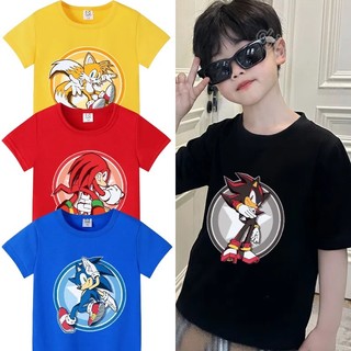Áo thun Sonic mới Áo thun cotton hoạt hình trẻ em màu sắc giản dị hàng đầu thời trang ngắn tay quần áo đa năng