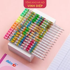 Bút chì khúc Thiên Long - Bút chì thay ngòi màu đậm, hoạ tiết dễ thương, có gôm trên nắp