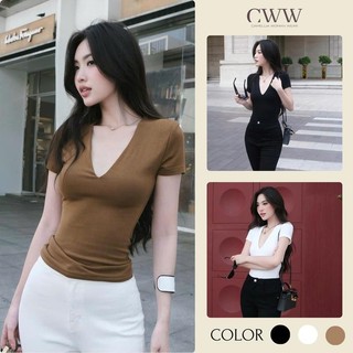 [Hàng Cao Cấp] Áo thun nữ cổ tim may không đường viền. Chất vải cotton 2 lớp mềm mịn, dày dặn A7 Top Women Shirt