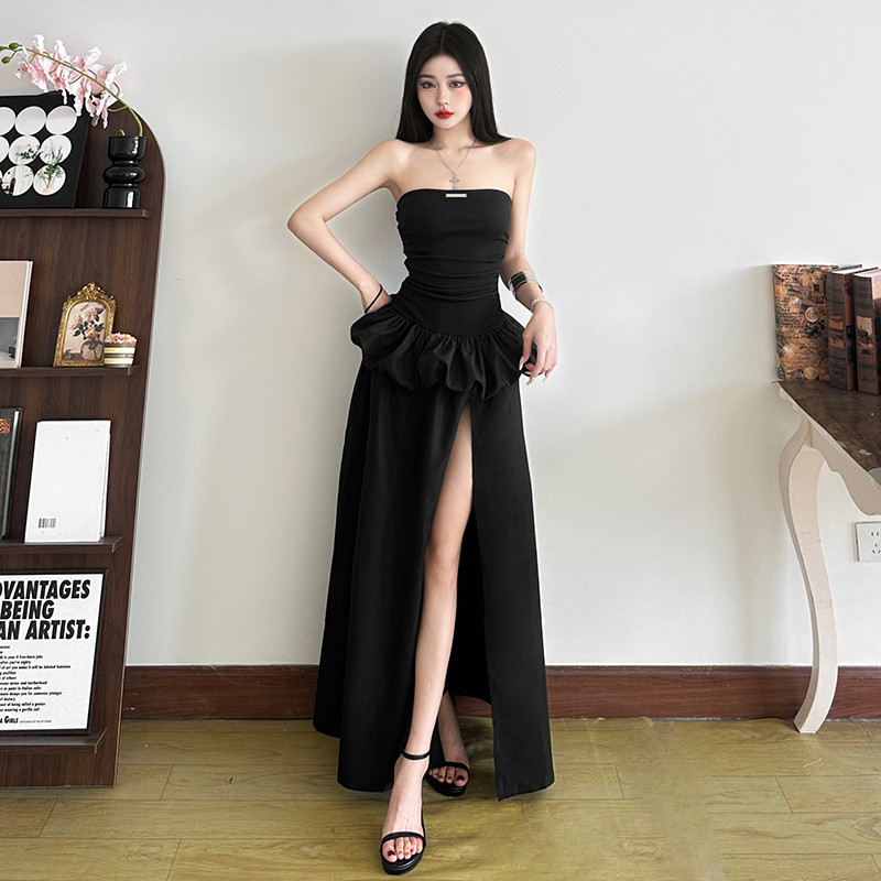 Cutenew Chắc Chắn Cổ Chém Áo Tắt Tay Không Đều Ruched Chắp Vá Hình Eo Khe Bên Nữ Thời Trang Ngọt Ngào Phong Cách Đa Năng