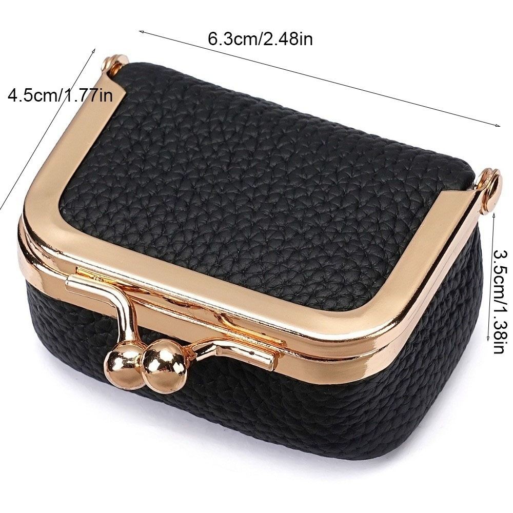 JSJJING Kiss Lock Ví đựng tiền xu, Túi trang sức da vuông bằng da PU, Túi đựng đồ nhỏ đa chức năng màu trơn đơn giản