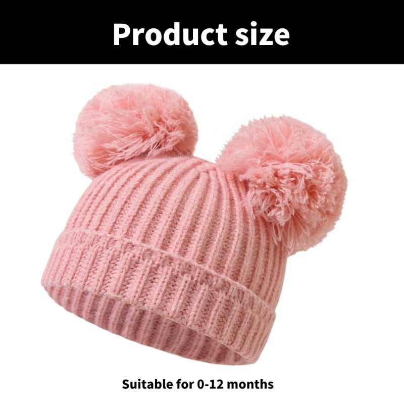 Innlike1 Mũ có Pompoms Dệt Kim Mùa Đông Mũ Ấm Áp Trẻ Sơ Sinh Móc Mũ Bonnet Mũ