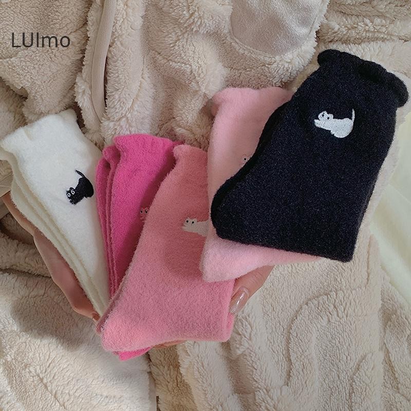 Luimo Dễ Thương Chồn Lông Cừu Siêu Mềm Tất Dành Cho Nữ Mùa Đông Ấm Áp Chồn Dệt Kim Dày Sang Trọng Ấm Áp Ngủ Nhà Lông Tơ Tất SBS