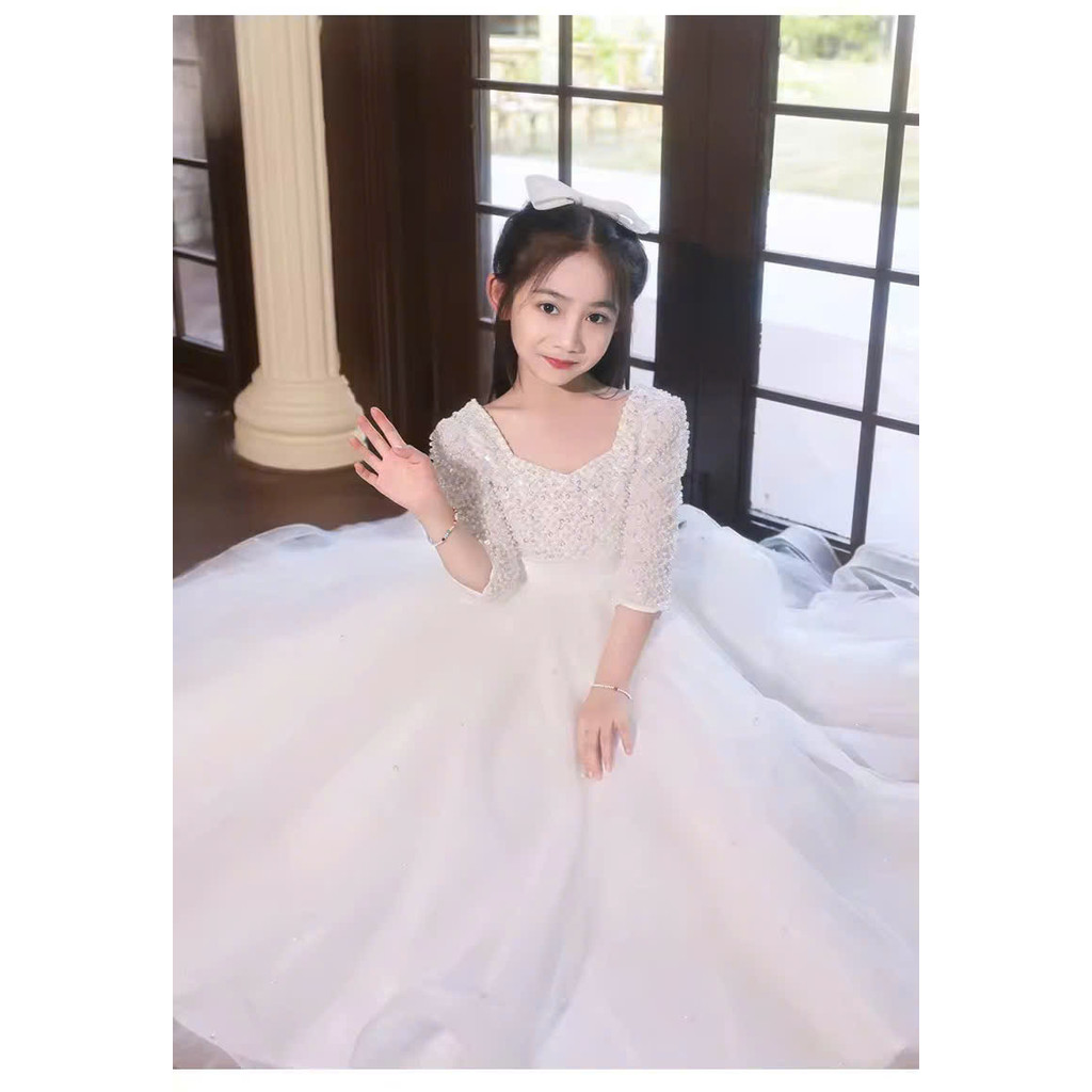 váy công chúa bé gái , đầm cho bé gái 1 tuổi đến 12 tuổi dáng dài đính hột ô vuông lấp lánh ( mã 058 )