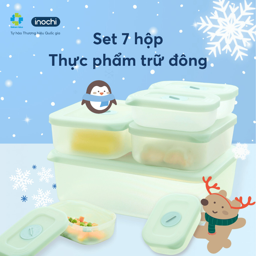 Bộ 7 Hộp Trữ Đông Inochi - 4 Hộp 290ml, 2 Hộp 900ml, 1 Hộp 3600ml - An Toàn, Bảo Quản Tươi Ngon