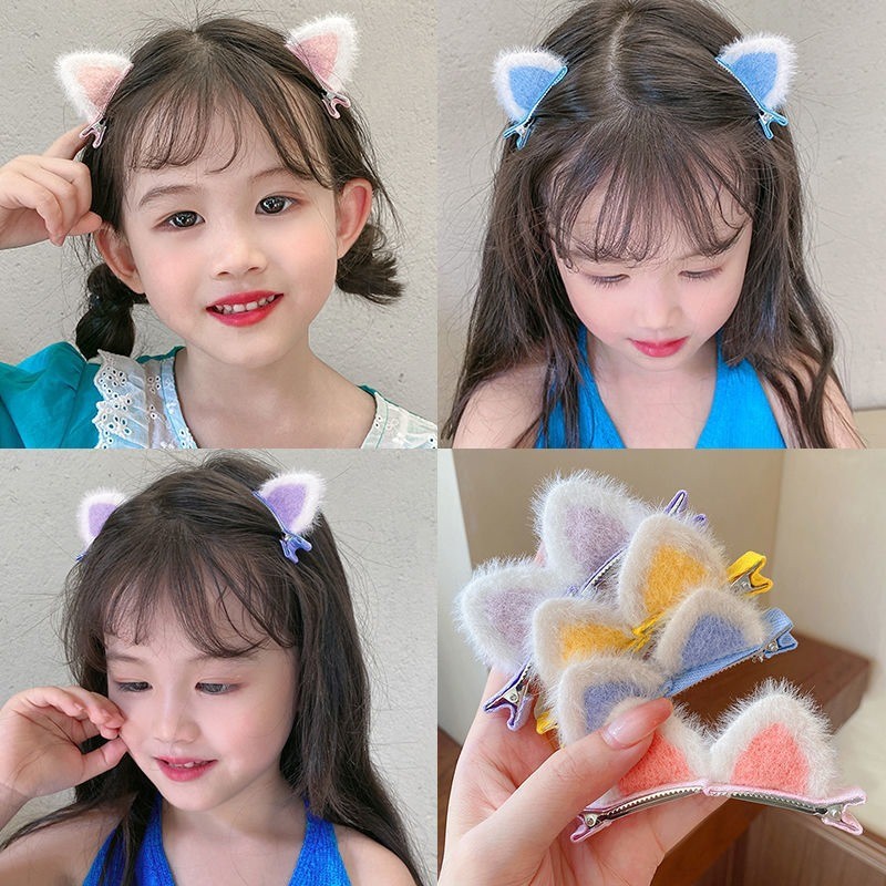 Ngọt Ngào Mềm Mại Sang Trọng Tai Mèo Kẹp Tóc Đáng Yêu Lông Thú Tai Barrettes Mũ