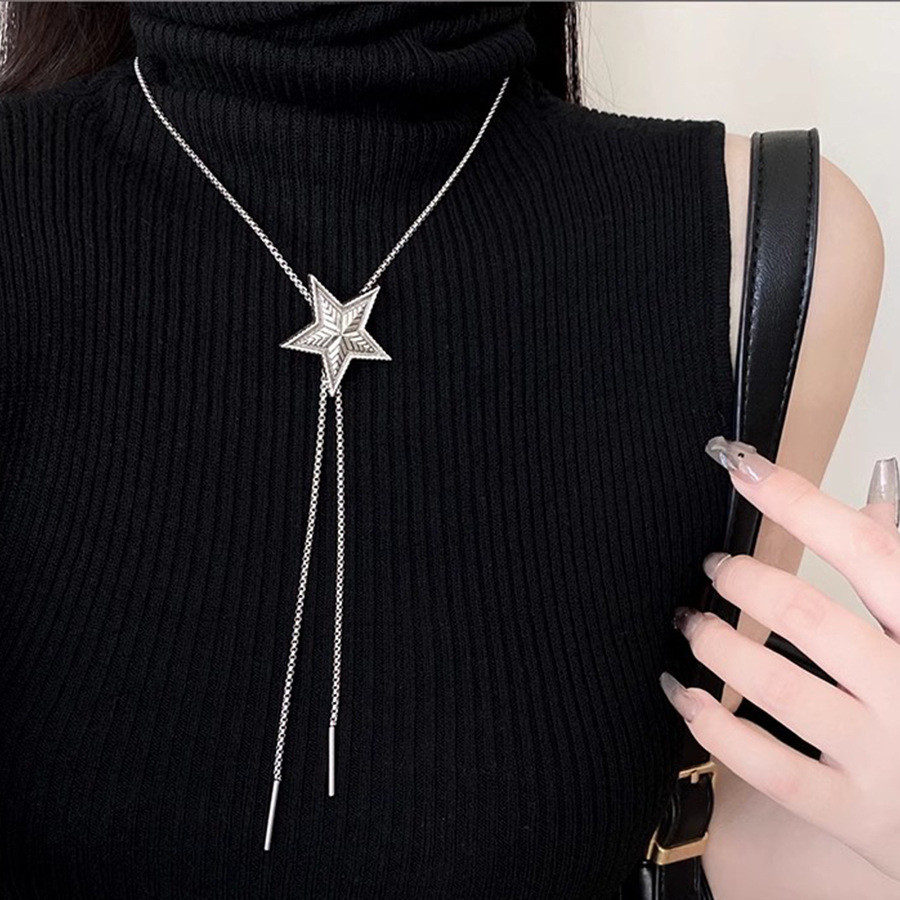 Vòng cổ dài có thể kéo dây chuyền cổ dây chuyền xương đòn cao cấp cảm giác thiết kế mẫu mới 2024 cổ dây chuyền Áo len nữ