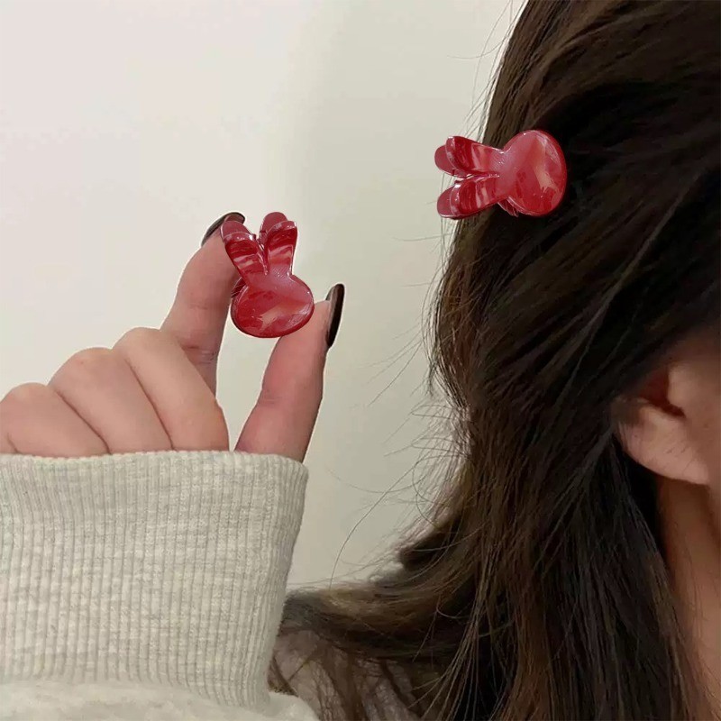 1 Cặp Kẹp Mini Màu Đỏ Ankola Retro - Kẹp Tóc Nữ Bangs Flower Love - Móng Vuốt Tóc Đầu Công Chúa Bé Gái - Thời Trang Hàn Quốc, Ngọt Ngào, Dễ Thương, Thanh Lịch - Phụ Kiện Tóc Năm Mới