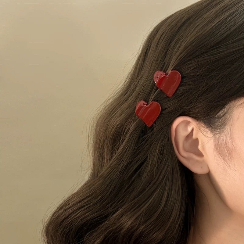 1 Cặp Kẹp Mini Màu Đỏ Ankola Retro - Kẹp Tóc Nữ Bangs Flower Love - Móng Vuốt Tóc Đầu Công Chúa Bé Gái - Thời Trang Hàn Quốc, Ngọt Ngào, Dễ Thương, Thanh Lịch - Phụ Kiện Tóc Năm Mới