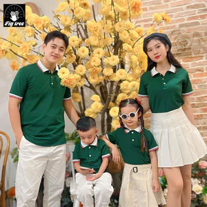 Áo Gia Đình Fig Tree Thun Polo Cá Sấu Cao Cấp Màu Xanh Rêu Diện Cùng Nhau Siêu Đẹp, Vải dày dặn