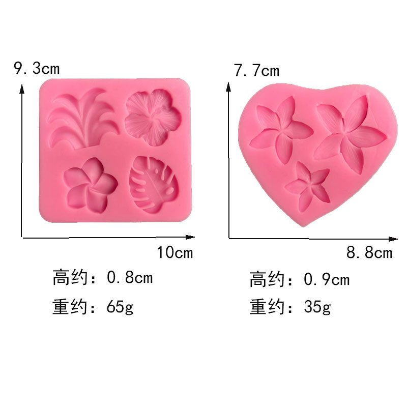 Dừa Plumeria Rubra Hibiscus Rosa-Sinensis Fan Blade Khuôn Silicon Mềm Fondant Chocolate Khuôn Trang Trí Bánh Khuôn Gốm Đất Sét Epoxy Thạch Cao Trang Trí Khuôn