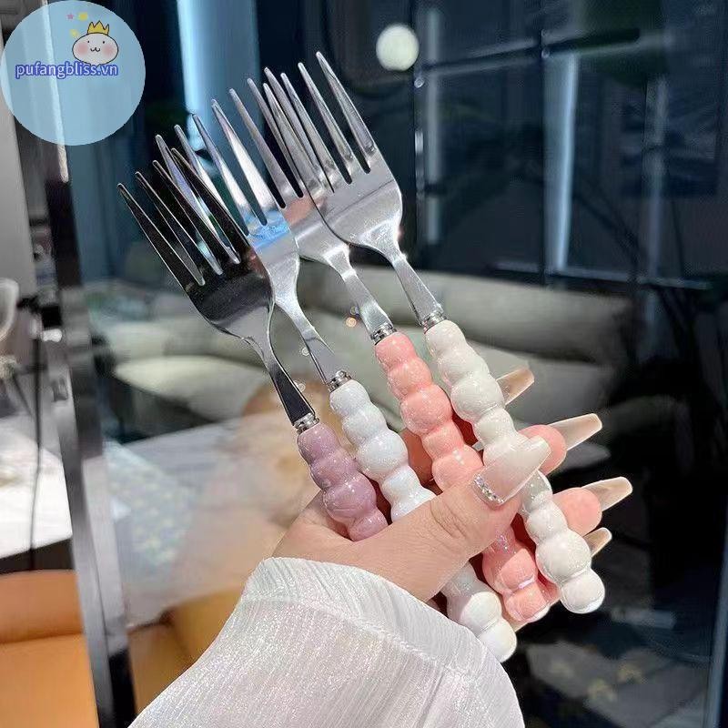 Pufangbliss Ngọc Trai Tay Cầm Nĩa Cho Món Tráng Miệng Gia Đình Bít Tết Inox Nĩa Salad Nĩa Món Tráng Miệng Pasta Nĩa Phụ Kiện Nhà Bếp Tiện Ích VN