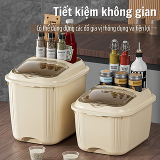 Thùng Đựng Gạo Nắp Đậy Chắc Chắn Đậy Kín Ngăn Côn Trùng, Ẩm Mốc Thành Nhựa Dày Dặn 6kg/10kg/15kg