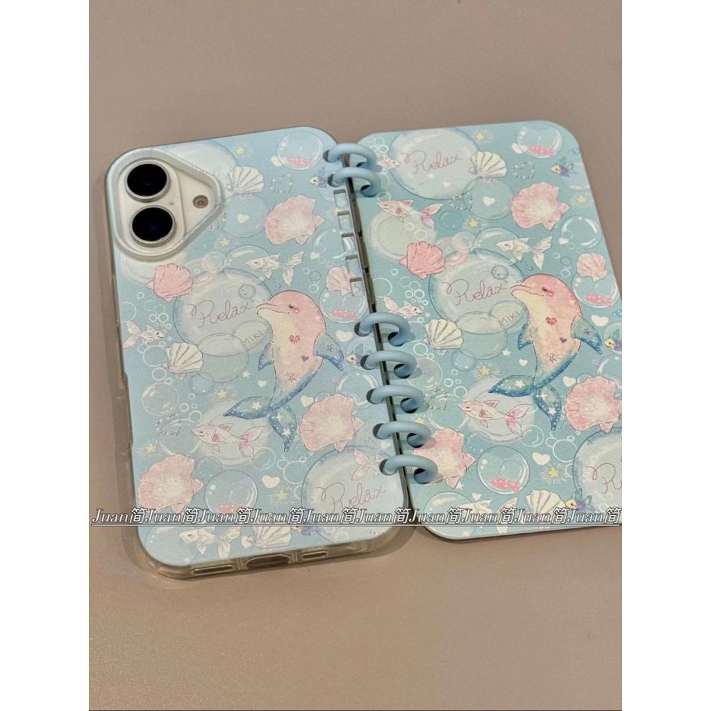 Flip Notebook Card Holder Pink Dolphin 16promax Ốp Điện Thoại iPhone15 Phong Cách Mới 14 Chống Sốc 13 Bao Gồm Tất Cả
