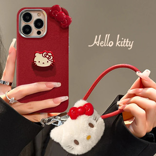 Năm Mới Thắt Nơ Hello Kilty Ốp Lưng Cho Redmi 15 15C A5 Note 15 14 Pro 14S 11 K80 Pro Turbo 4 Pro 3 5G 4G Lễ Hội Mùa Xuân Vỏ Hello Kitty Có Dây Đeo Sang Trọng Mặt Dây Chuyền Dây