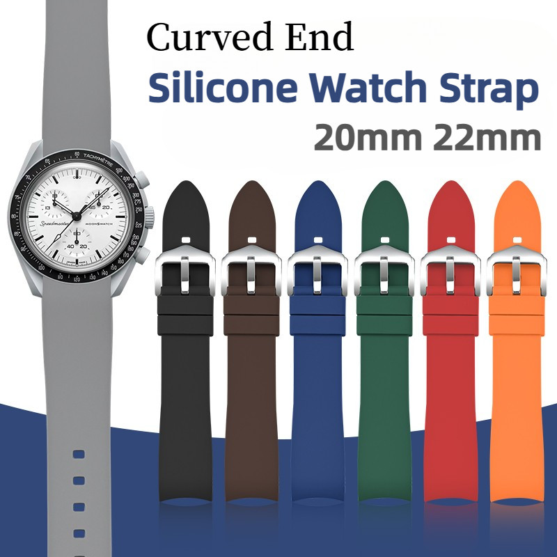 Dây đeo đồng hồ silicon đầu cong đơn giản cho OMEGA Moon Swatch đồng thương hiệu Hành tinh Seamaster 300mm Dây đeo đồng hồ 20mm 22mm Vòng đeo tay thể thao cao su chống thấm nước Nam nữ