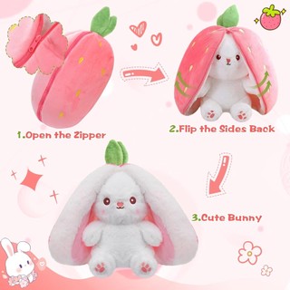 Thỏ Thú Nhồi Bông Có Thể Đảo Ngược Cuddle Bunny Nhồi Bông Thỏ Dâu Biến Hình Dây Kéo Sang Trọng Cà Rốt Biến Thành Tai Thỏ Sang Trọng Đồ Chơi Dễ Thương Nhồi Bông Bạn Gái Quà Tặng 1 cái