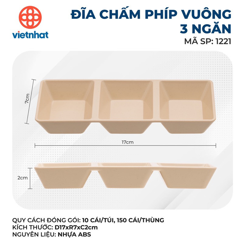 Đĩa chấm vuông 1 ngăn 2 ngăn 3 ngăn, đĩa tròn, chén đựng nước chấm, nước sốt Nhựa Việt Nhật
