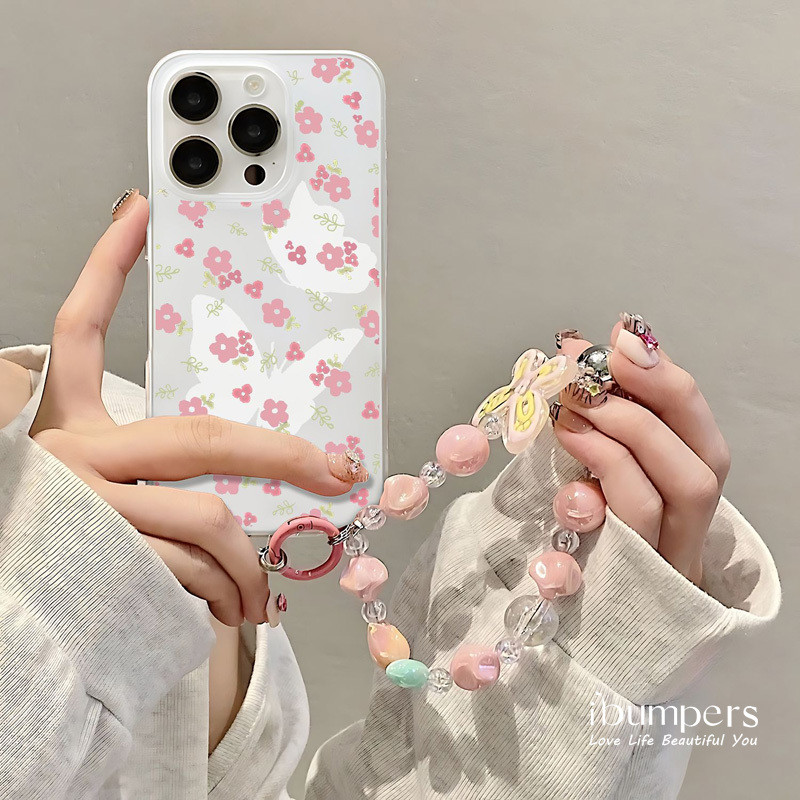 ibumpers Ốp Điện Thoại iPhone Hoa Anh Đào Màu Hồng Tươi Lãng Mạn Có Dây Buộc Dễ Thương Ốp Lưng Trong Suốt Nhám Mờ Chống Bẩn Chống Sốc Cho IPhone 16 15 14 12 13 11 Pro Max IP 7 8 Plus X XS XR