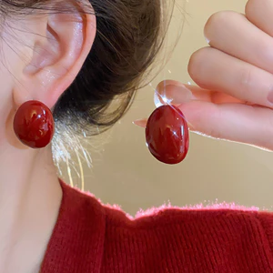 Bông tai đinh tán tròn màu đỏ Ancola Bông tai nữ phong cách bến cảng cổ điển Phụ kiện thời trang
