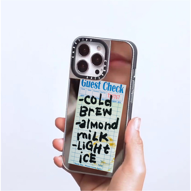 CASECASE X Cold Brew Almond Milk Light Ice Từ hút Black & Sliver Mirror IPhone Case IPhone 16 15 14 13 12 Pro Max Plus Ốp điện thoại cứng có hộp khắc logo