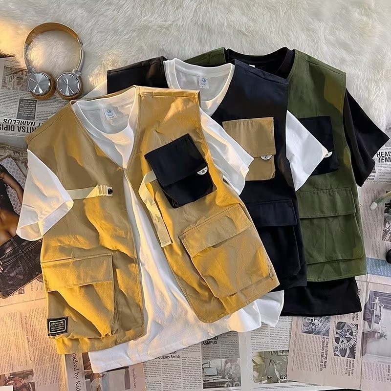 Nhật Bản Nhiều Túi Dụng Cụ Vest Nam Hợp Thời Trang Chiến Thuật Áo Vest Mùa Hè Khâu Hip-Hop Đường Phố Cao Cấp Chức Năng Phong Cách Eoco