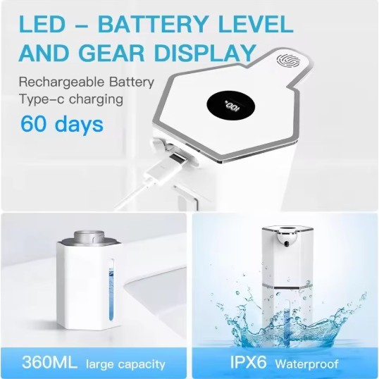 Không Khoan Xà Phòng Tự Động 360Ml 4 Cấp Chất Lỏng Tạo Bọt Xà Phòng Hộp Đựng Pin Dài Sạc Tự Động Xà Phòng