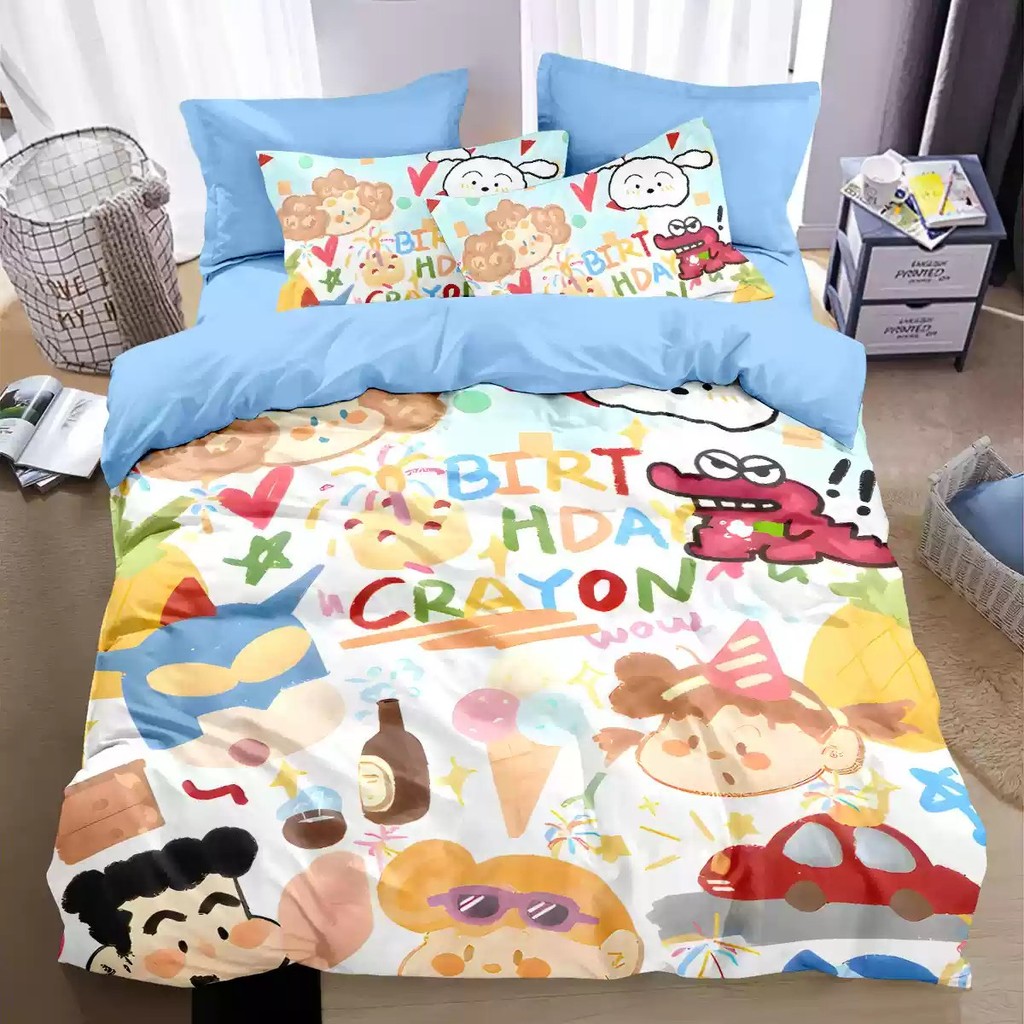PS1 Crayon Shin-chan 4IN1 Ga Trải Giường Chăn Gối Bộ Chăn Ga Gối Phòng Ngủ Có Thể Giặt Anime Phù Hợp Với SP1