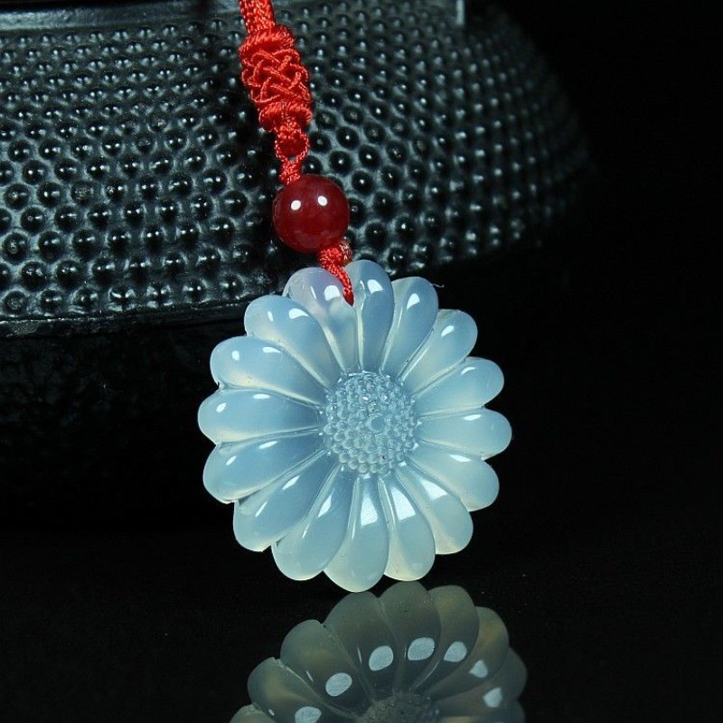Mã Não Tự Nhiên Chalcedony Hoàng Đế Xanh Cao Băng Mặt Dây Chuyền Hoa Phong Phú Nữ Vòng Cổ Mặt Dây Chuyền