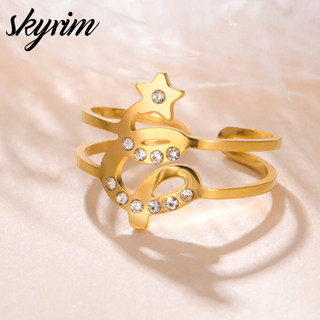Nhẫn mở cây thông Noel bằng thép không gỉ SKYRIM - Quà tặng Giáng sinh pha lê không gây dị ứng, Trang sức có thể điều chỉnh chống mài mòn
