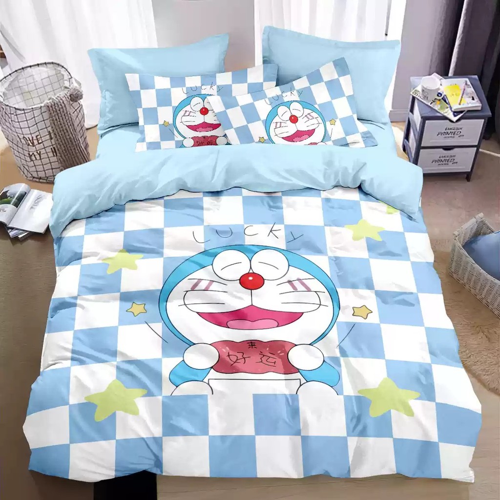 PS1 Doremon Dễ Thương 4IN1 Ga Trải Giường Chăn Gối Phòng Ngủ Bộ Chăn Ga Gối Bé Gái Có Thể Giặt Được Phù Hợp Với SP1