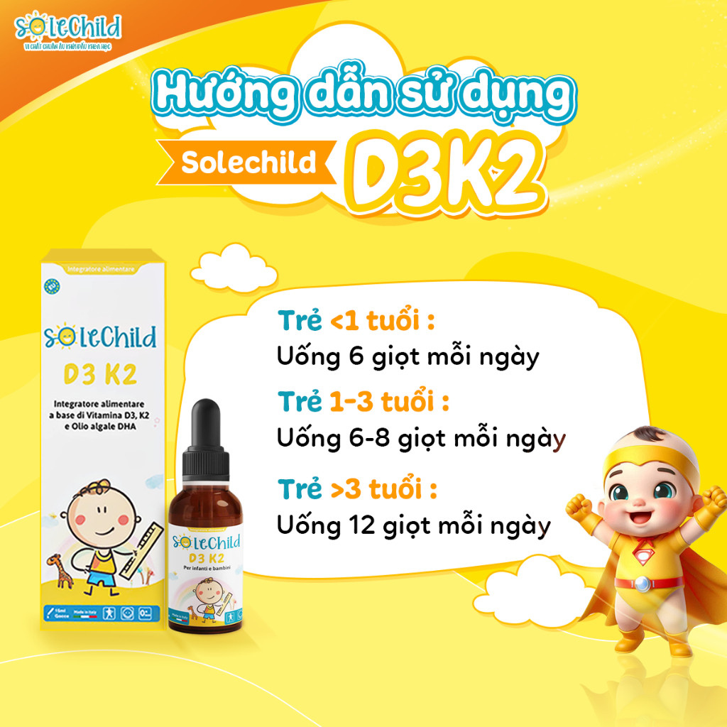 D3K2 Plus DHA Tinh Khiết Hữu Cơ Cho Bé SOLECHILD D3K2 Phát Triển Chiều Cao, Xương Răng Chắc Khỏe