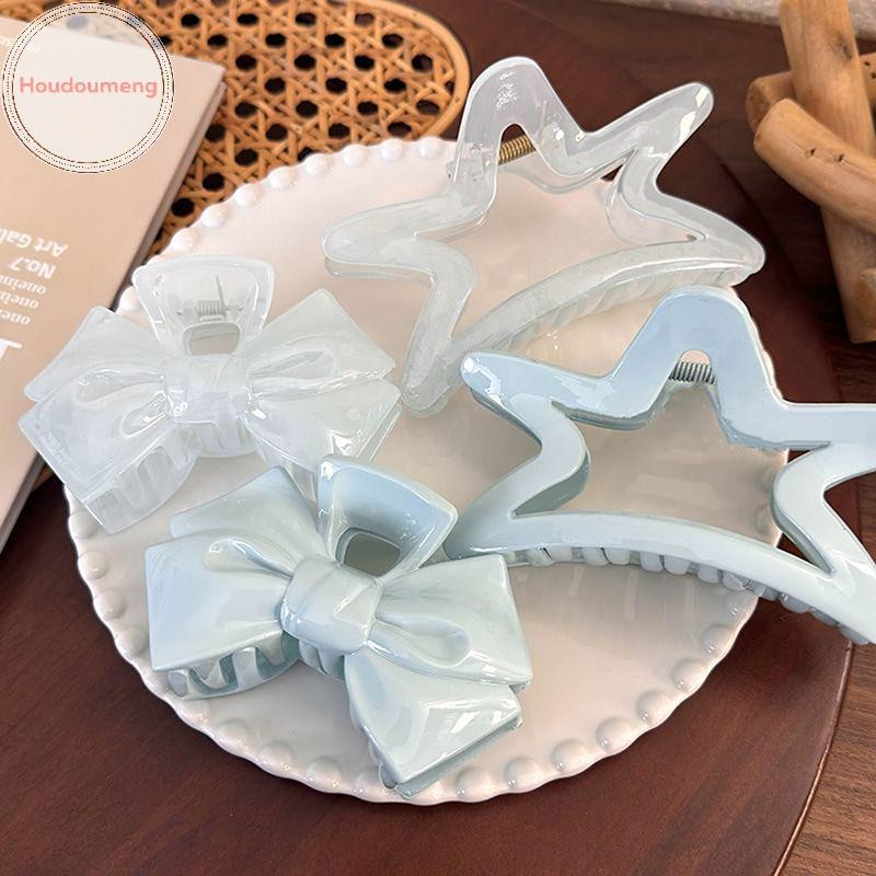Houdumeng Kem Ngọt Nơ Xanh Ngôi Sao Năm Cánh Hình Học Móng Vuốt Tóc Cho Nữ Thanh Lịch Nơ Cua Barrettes Phụ Kiện Tóc VN