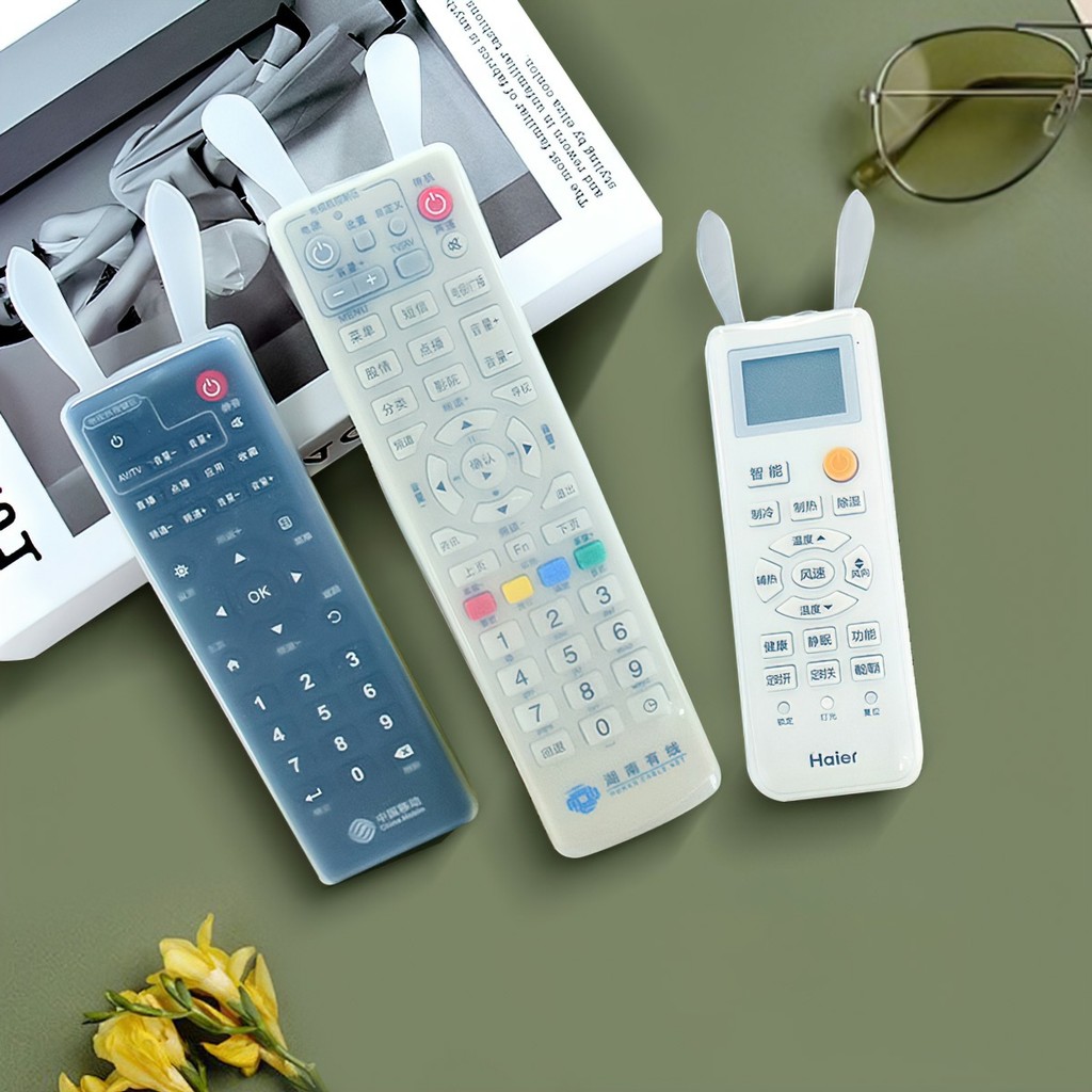 Vỏ bọc điều khiển tivi tai thỏ Silicon, vỏ bọc remote, điều hòa trong suốt