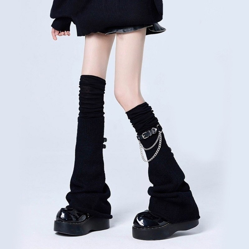 Woke Nữ Quần Legging Gaiters Bông Tai Kẹp Punk Chân Đùi Ấm Trên Đầu Gối Chân Có loe Boot Tất Có Khóa Thắt Lưng