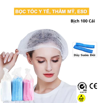 Mũ chùm đầu y tế ( 100 cái/ túi) nón còn sâu chùm đầu, mũ y tế, chất liệu giầy dặn,dùng cho y tế, Spa -L.H Store