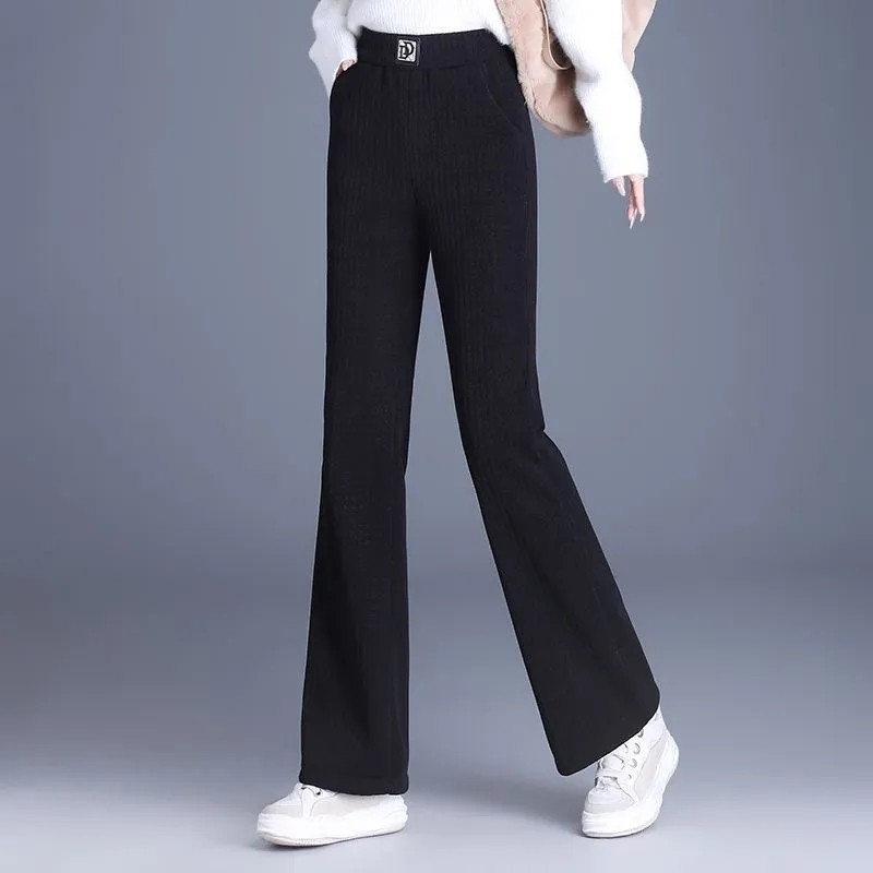 Quần lót nhung Quần Ống Loe Nữ quần cotton ống đứng thường ngày nhung cừu siêu dày mùa thu đông cho nữ