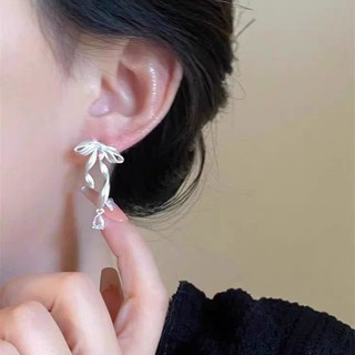 Bowknot Ruy Băng Zircon Bông Tai Nữ Tính Khí S925 Bông Tai Kim Bạc