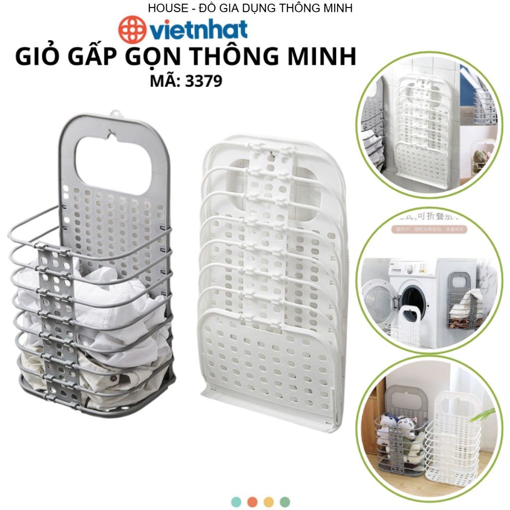 Giỏ Gấp Gọn Thông Minh Tặng Kèm Móc Treo Tường Tiện Lợi