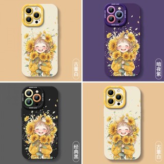 Ốp điện thoại sơn thời trang Sunflower Girl cho iPhone16 / 15 / 14 / 13 / MINI / 12 / 11 / Pro MAX / X / XS / XR / 7 / 8 / 6 Vỏ bảo vệ toàn diện bằng silicon lỏng chống sốc và chống rơi