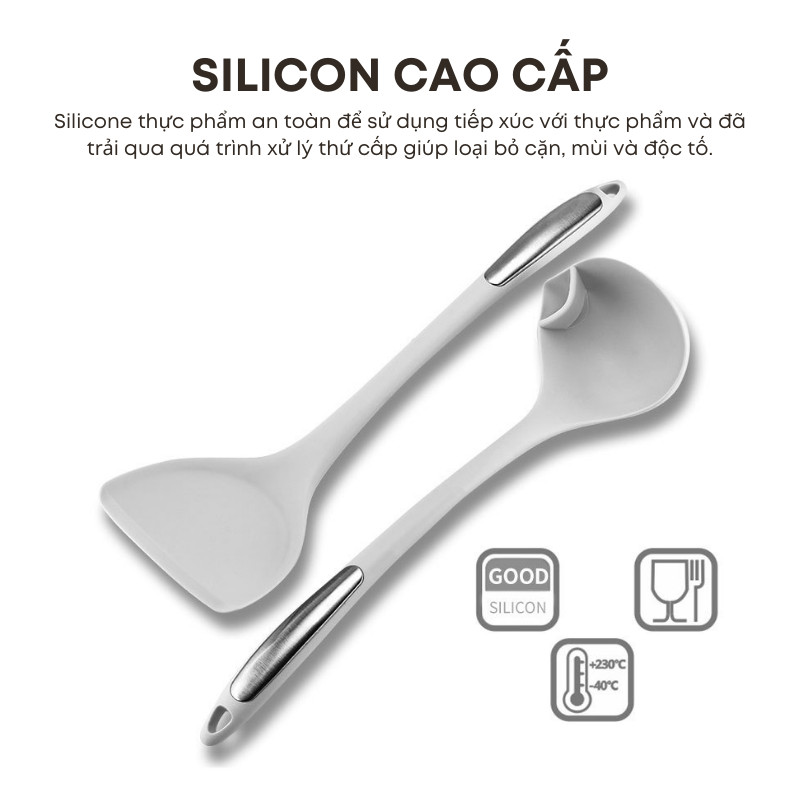 Thìa Muỗng Lọc Dầu Xẻng Lật Silicon Chống Dính Chịu Nhiệt Cao Cấp - Bộ Dụng Cụ Nhà Bếp Nấu Ăn  | 182