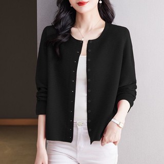 Áo khoác cổ tròn Áo len dệt kim ngắn thời trang hàng đầu Quần áo mùa thu 2024 Phong cách mới Áo khoác ngoài nhỏ dành cho nữ