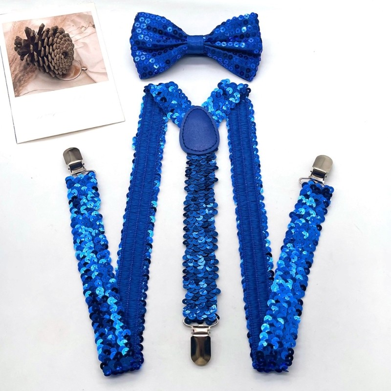 Dasbsug Shining Sequined Suspenders và Neck Bowtie Set dành cho nam giới Nẹp cơ hội trang trọng
