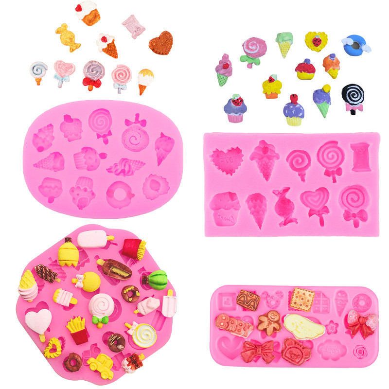 Tự Làm Khuôn Socola Kẹo Lollipop Kem Hình Trái Tim Nơ Bánh Quy Mô Mô Hình Khuôn Silicon Fondant Thạch Cao Epoxy Khuôn